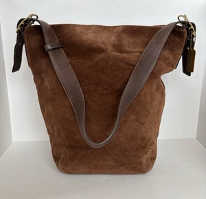 RARE Vintage Legacy Suede Coach Bucket Bag 9196 size Large Brown - Picture 1 of 22