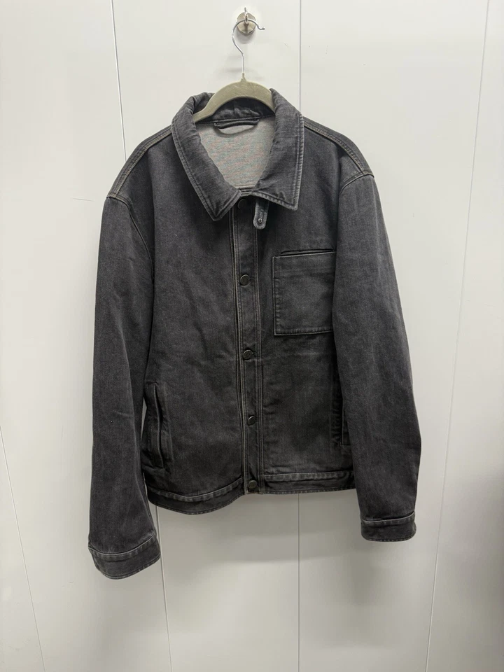 Z Zegna Denim Jean Estilo Bomber Chaqueta Cuero Cuello Respaldo XL Gris Foto 1 de 4