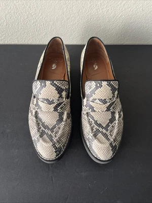 Franco Sarto Snake Print Leather Tailored Loafer Slip On Shoes Size 9 Gray/Blck - Image 1 of 4