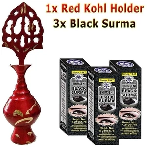 Pure Kohl Eyeliner Kajal Holder Brass Bottle Natural Surma Powder Eye Makeup Kit - Picture 1 of 11