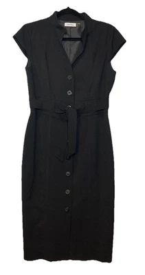 Calvin Klein Midi Shirt Dress Size 10 Black Button Front Office Quiet Luxury - Image 1 of 4