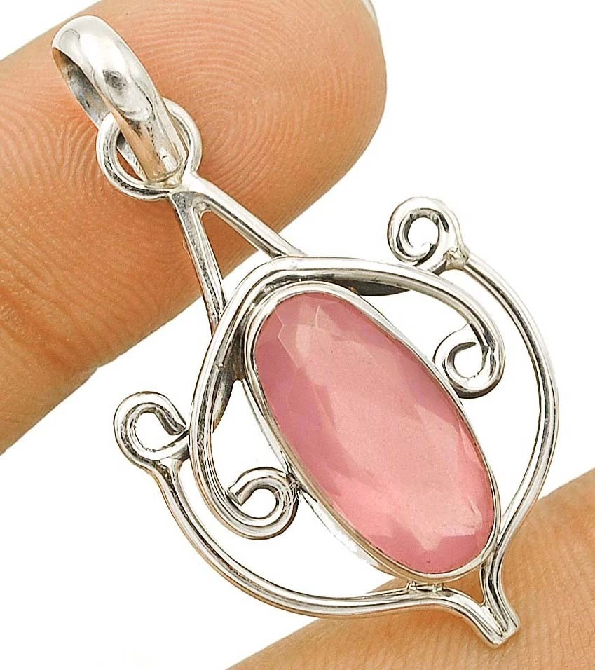 Colgante de cuarzo rosa natural 925 de plata de ley maciza joyería 1 1/3" de largo @13-6 Foto 1 de 1