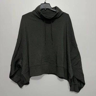 Sudadera Pullover Recortada Cuello Embudo Azul Marino Antigua Con Cordón Nueva Sin Etiquetas Talla Grande 2X Foto 1 de 3