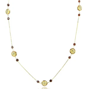 14K Yellow Gold Necklace With Citrine & Garnet Gemtones 18 Inches - Picture 1 of 2