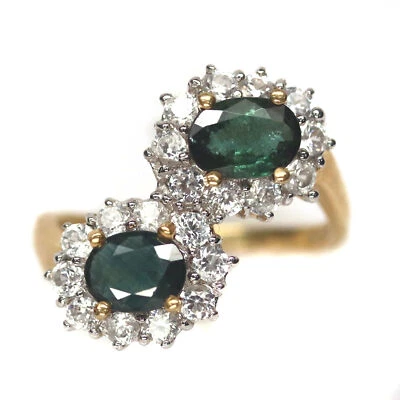 Heizbarer 5 X 7 Mm. Grüner Saphir & Weißer Zirkon Ring Silber 925 Sterling - Bild 1 von 4