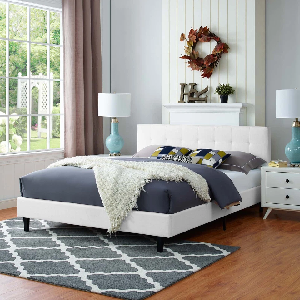 Modway Linnea Tufted Full Platform Bed in White