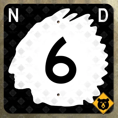 North Dakota Highway 6 route marker road sign shield 1961 chief Mandan 12x12 - Image 1 of 2