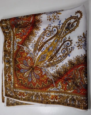 1970s Scarf Paisley Brown Boho R. J. SINGER Tapestry Print Satin VINTAGE JAPAN - Image 1 of 4