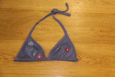 BIKINI OBERTEIL TRIANGEL GRÖSSE 38 BLAU GRAU MELIERT MIT BLUMEN - Bild 1 von 2
