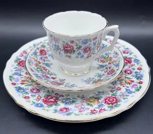 Staffordshire Springtime Floral Tea Trio Cup Saucer Salad Plate England - Picture 1 of 9