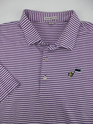 Mens XXL Utah Jazz Peter Millar SS polo shirt purple striped golf - Image 1 of 2