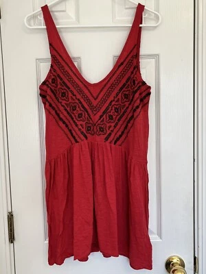Ecote Women’s Red Beaded Tunic Tank Open Back Detail size S  - Image 1 of 4