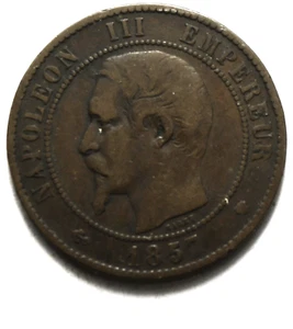 1857 MA France 10 Ten Centimes KM# 771.6 Bronze Coin - Picture 1 of 4