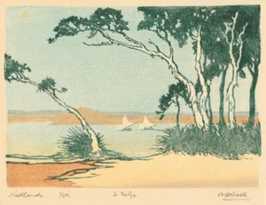 Nedlands Woodcut Print Archibald Bertram Webb 1922 Australian Landscape Scene - Picture 1 of 2