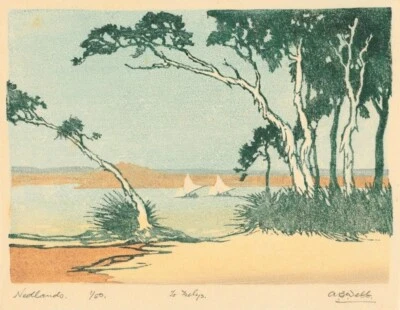 Nedlands Woodcut Print Archibald Bertram Webb 1922 Australian Landscape Scene - Image 1 of 2