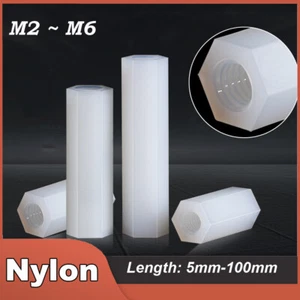 White Nylon Plastic Hex Spacer Standoff Pillar Female Screws M2 M2.5 M3 M4 M5 M6 - Picture 1 of 100