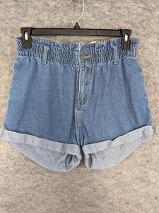Wish List Shorts Womens Large Blue Stretch Denim Paperbag Elastic Waist Cuffed - Picture 1 of 12