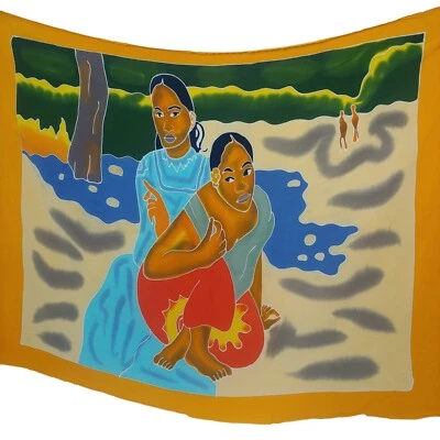 Mother Daughter Sarong Wrap Skirt Dress Tapestry Yellow Wall Decor Fringe Family - Image 1 of 4