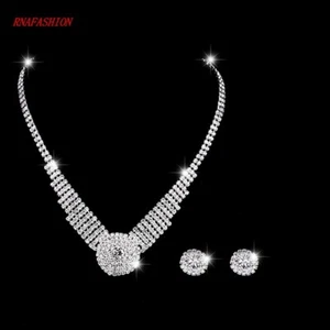 Juego de Pendientes de Collar de Plata Moneda Redonda Cristal Diamante Disfraz Joyería - Imagen 1 de 7