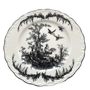 Aux Au Provence French County Black & White Rooster Toile Salad Plate  7.5" - Picture 1 of 6