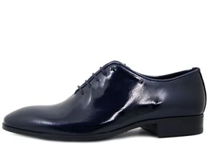 Elegante Herrenschuhe Zeremonie Francesina glänzendes Leder dunkelblau Made in Italy - Bild 1 von 4