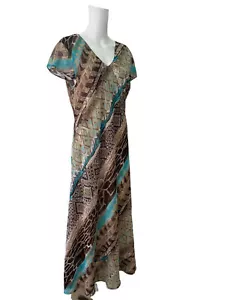 BROWN Mix Maxi Dress Size Small Chiffon V-Neck Vintage Womens - Picture 1 of 8