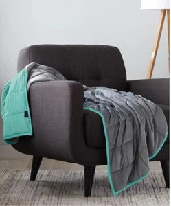 Ella Jayne 15lb Reversible Anti-Anxiety Weighted Blanket-Grey/Aqua T4103920 - Picture 1 of 7