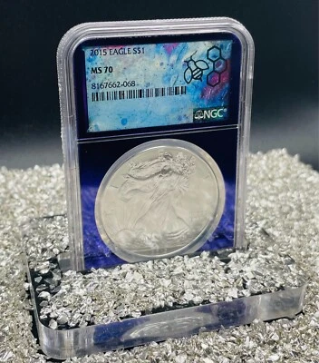 Mint! 2015 $1 Silver Eagle NGC MS70 Purple TraderBea Private Issue Ultra Rare! - Image 1 of 4