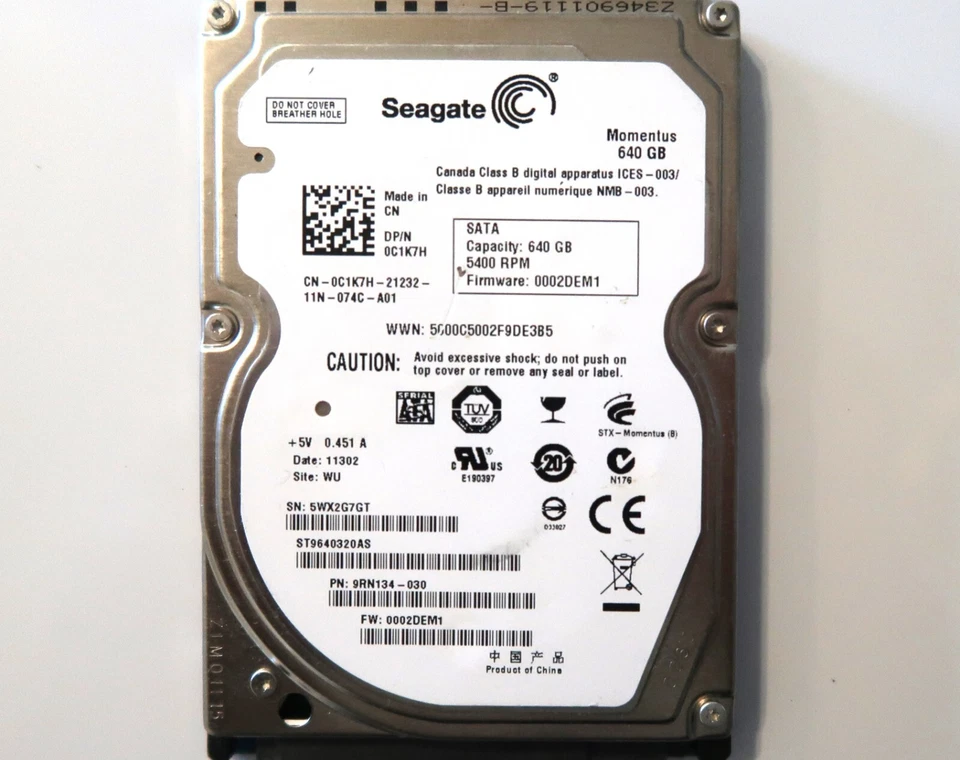 ST9640320AS 9RN134-030 FW:0002DEM1 (5WX) Site:WU China 640gb 2.5" Sata Jan.2011 - Image 1 of 1