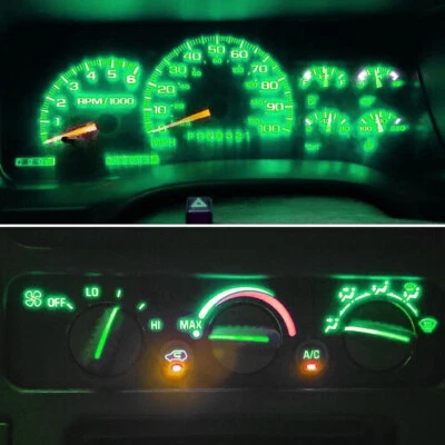 14 Ultra Green LED Bulbs For 1992-1999 Chevrolet Trucks Gauge Cluster +AC Cntrls - Image 1 of 2