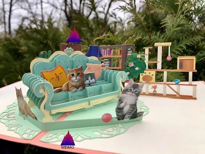 Tarjeta de Felicitación 3D Pop Up Gato Gatito Gatito Mascota Cumpleaños Mamá Día de la Madre Familia Foto 1 de 4