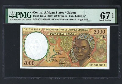 Central African States - Gabon 2000 Francs 2000 P403Lg Uncirculated Grade 67 - Image 1 of 2