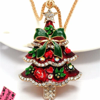 New Fashion Women Colorful Enamel Crystal Christmas Tree Sweater Necklace - Изображение 1 из 2