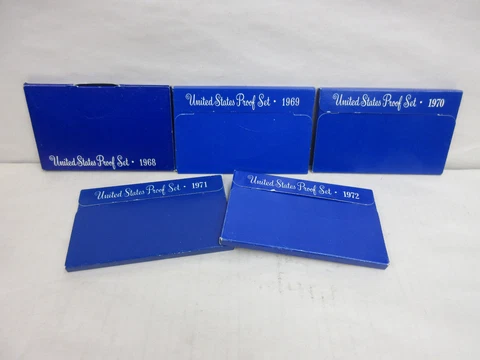 Lot of 5 United States Proof Coin Sets US Coins 1968-1972 w/ Original Packaging Cover