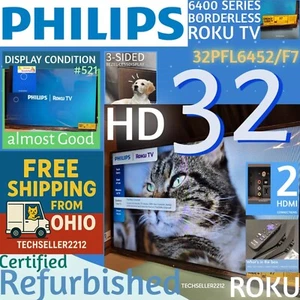Philips 32" HD (720P Smart Roku Borderless LED TV 32PFL6452/F7 with Remote/Stand - Picture 1 of 22