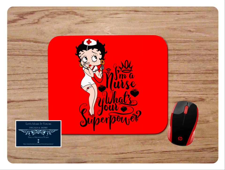 BETTY BOOP NURSE THEME CUSTOM RED PC MOUSE PAD DESK MAT CLASSIC CARTOON ART - Image 1 of 1