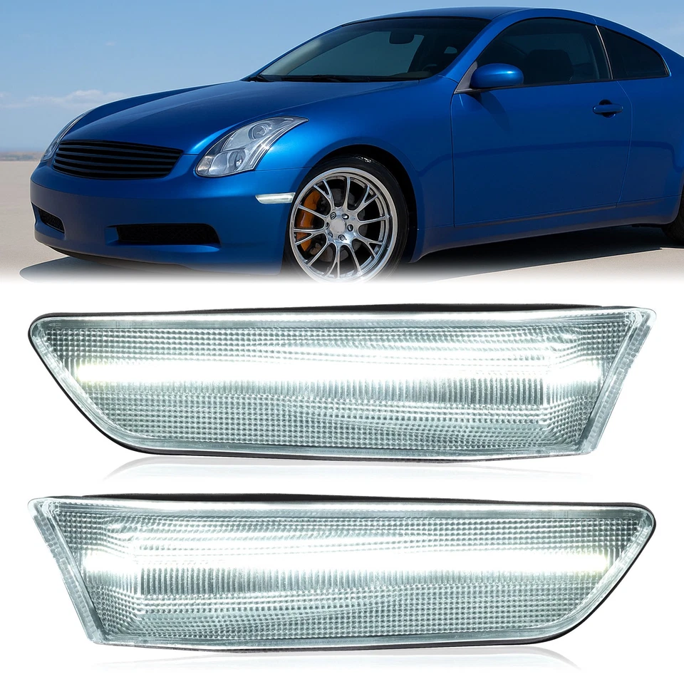 Front Clear Bumper LED Side Marker Lights For Infiniti G35 Coupe 2D 2003-2007 Foto 1 de 4