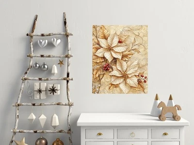 16x20 Golden Poinsettia Christmas Canvas Wall Art Canvas Print - Image 1 of 4