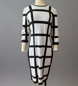 Vintage 80 LIZ CLAIBORNE Strick Schwarz & Weiß Colorblock Pullover Midikleid L - Bild 1 von 4