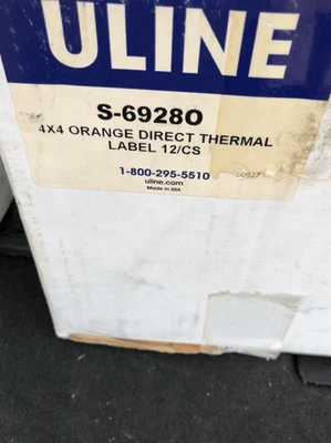 Uline  S- 69280, 4x4 Direct thermal label, Orange, 1" core - Image 1 of 3
