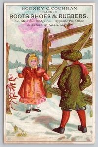 Victorian Trade Card Rodney C Cochran Botas Zapatos Shelburne Falls MA c1880s - Imagen 1 de 2
