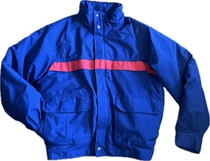 Woolrich Jacket Men’s L Bomber Full Zip Red Stripe Blue High Neck Gore-Tex EUC - Picture 1 of 12