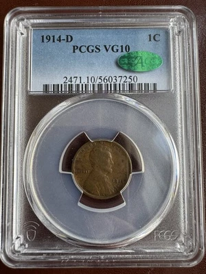 1914 D Lincoln Wheat Cent VG10 PCGS + CAC - Image 1 of 4