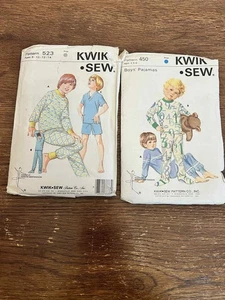 Paket 2 Vintage Kwik Schnittmuster #450 & #523 Jungen Schlafanzüge ungeschnitten neu Nähen  - Bild 1 von 5