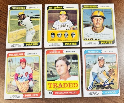 Lote firmado de 6 autógrafos de béisbol Topps 1974 Foto 1 de 2