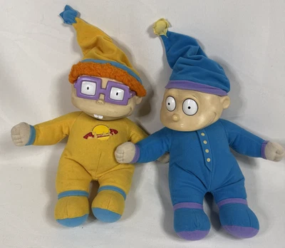 复古 Tommy & Chuckie 长毛绒 12 英寸娃娃 PJ 来自 Rugrats 1997 美泰维亚康姆  — 第 1/4 张图片
