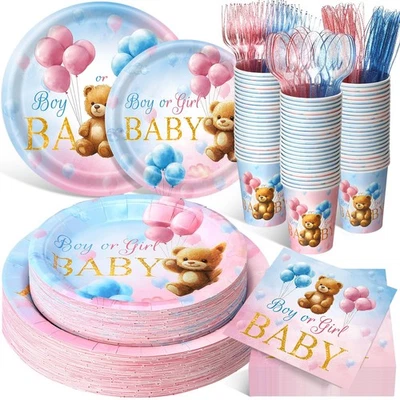 400 Pcs Bear Gender Reveal Party Supplies for 50 Guests Boy or Girl Gender Re... - Image 1 of 4