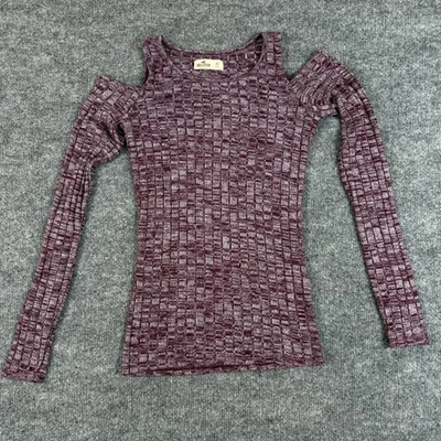 Hollister Sweater Womens XS Purple Cold Shoulder Long Sleeve Textured Knit Top - Image 1 of 4