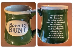 Deer Hunter Serenity Prayer Stoneware Mug Born to Hunt Buck Inscribed Coffee Cup - Picture 1 of 14