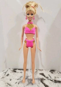 Bikini de natación vintage rosa/dorado brillante salpicaduras n color parte superior e inferior solo  - Imagen 1 de 8